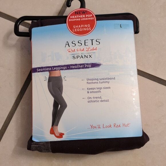New Spanx Assets Seamless Leggings Heather Pop Port Burgundy red wine color L - Picture 2 of 5